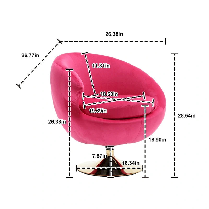 Fauteuil pivotant rond en velours avec base en métal doré