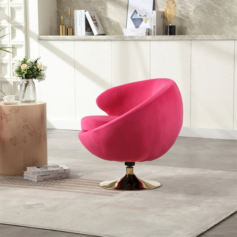 Fauteuil pivotant rond en velours avec base en métal doré