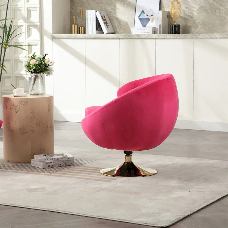 Fauteuil pivotant rond en velours avec base en métal doré