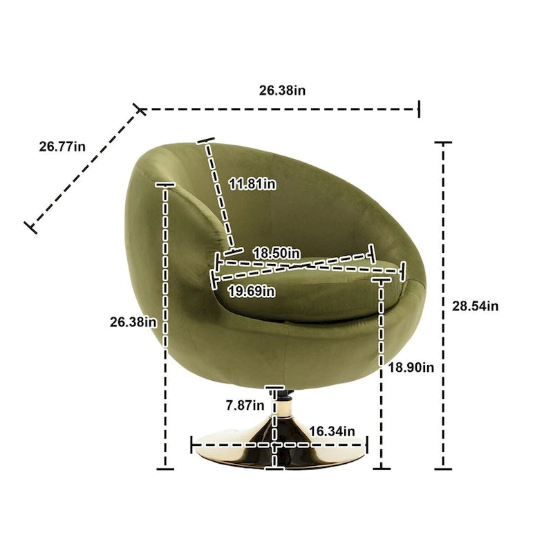Fauteuil pivotant rond en velours avec base en métal doré