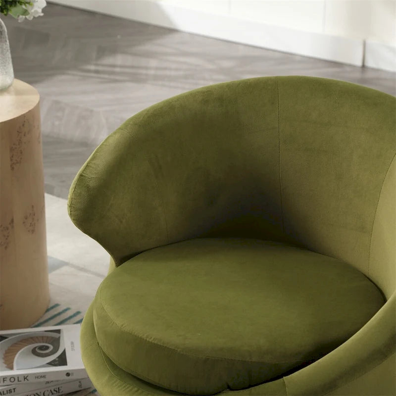 Fauteuil pivotant rond en velours avec base en métal doré