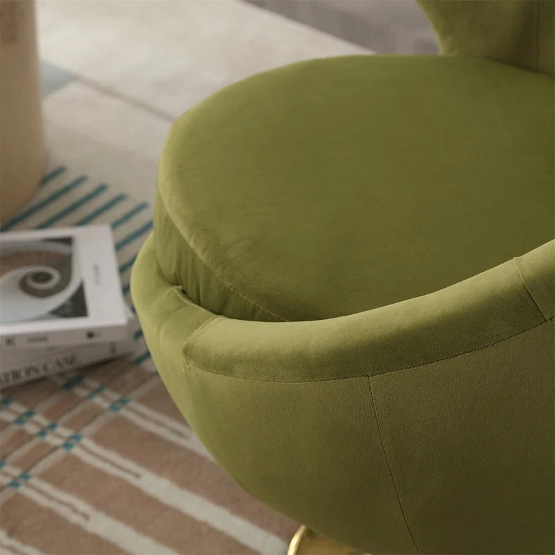 Fauteuil pivotant rond en velours avec base en métal doré