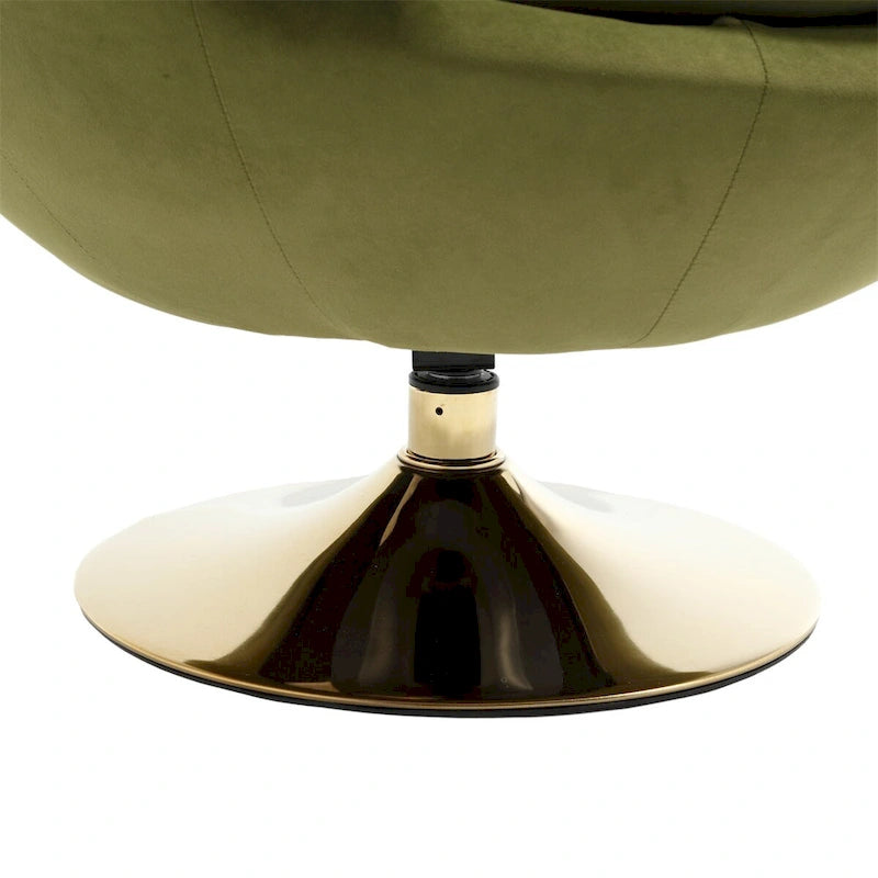 Fauteuil pivotant rond en velours avec base en métal doré