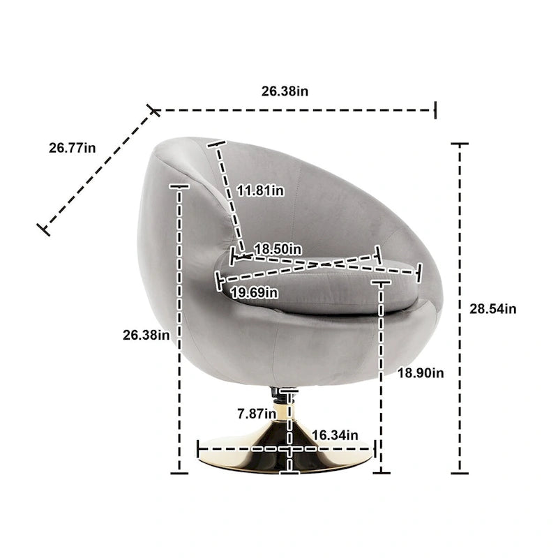 Fauteuil pivotant rond en velours avec base en métal doré