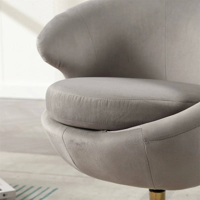 Fauteuil pivotant rond en velours avec base en métal doré