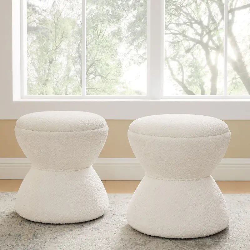 Pouf rond ottoman en tissu bouclette pour salon