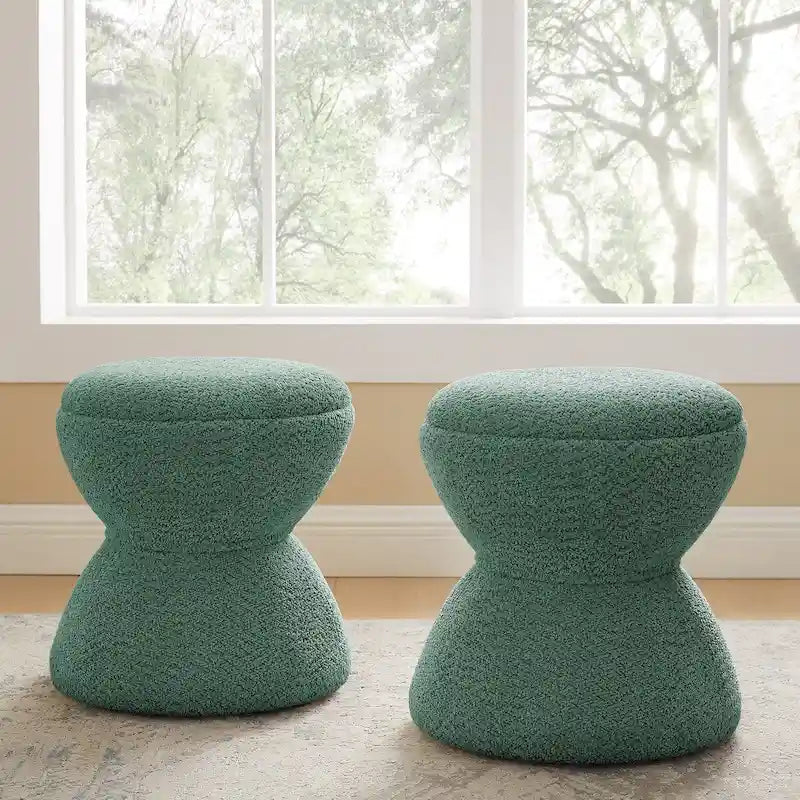 Pouf rond ottoman en tissu bouclette pour salon