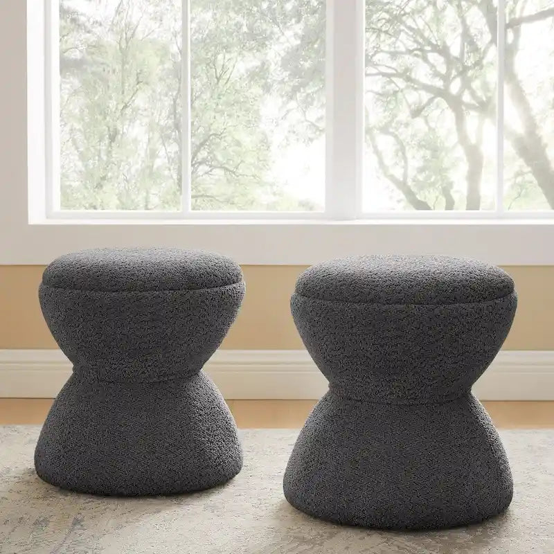 Pouf rond ottoman en tissu bouclette pour salon