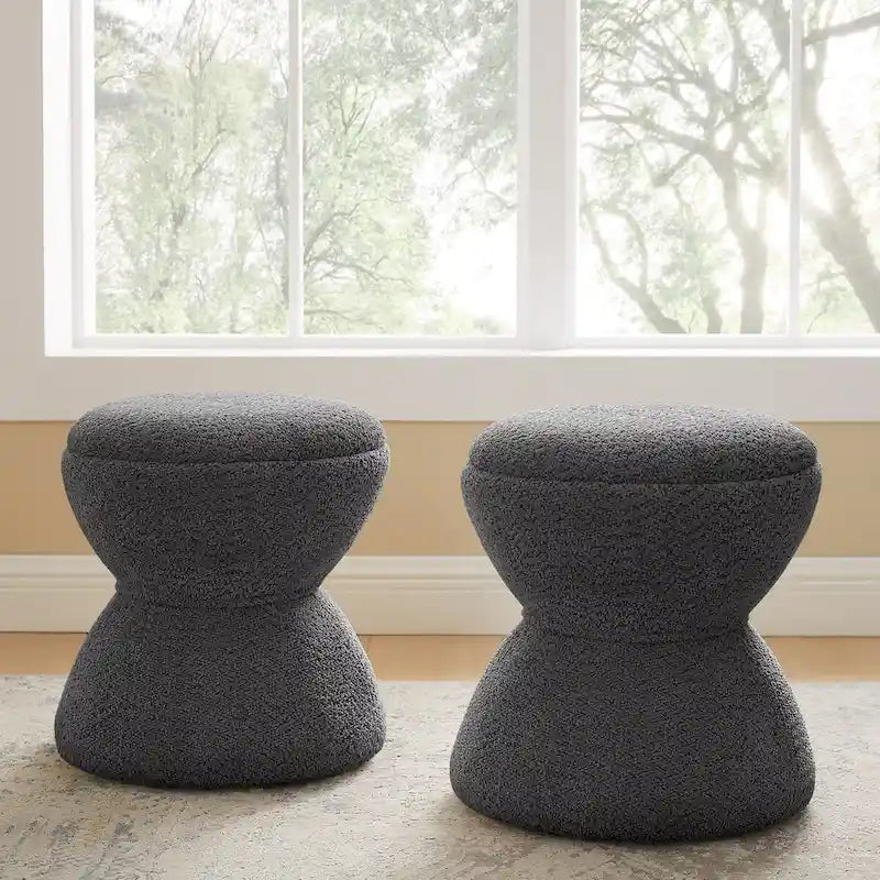 Pouf rond ottoman en tissu bouclette pour salon