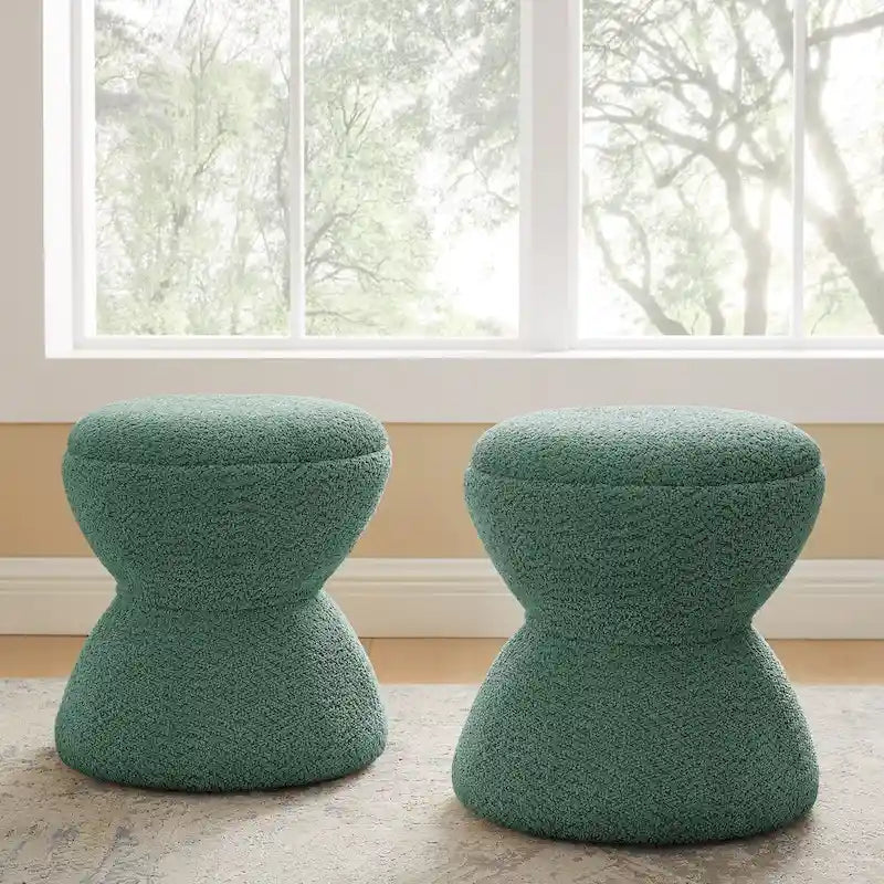 Pouf rond ottoman en tissu bouclette pour salon