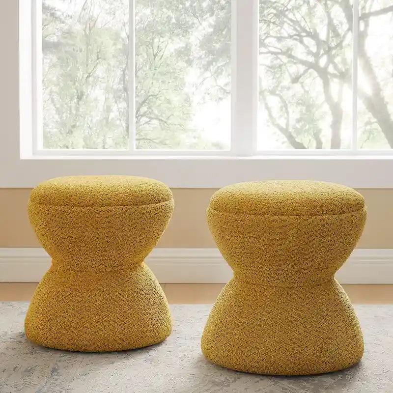 Pouf rond ottoman en tissu bouclette pour salon