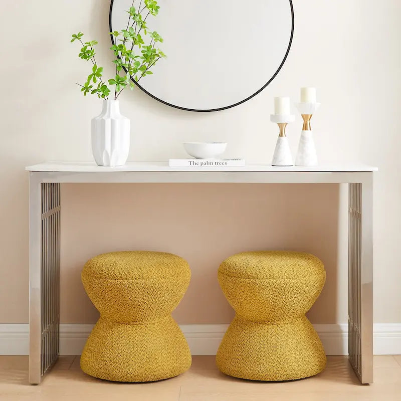 Pouf rond ottoman en tissu bouclette pour salon