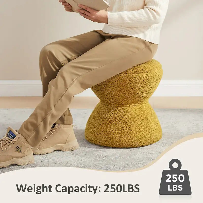 Pouf rond ottoman en tissu bouclette pour salon