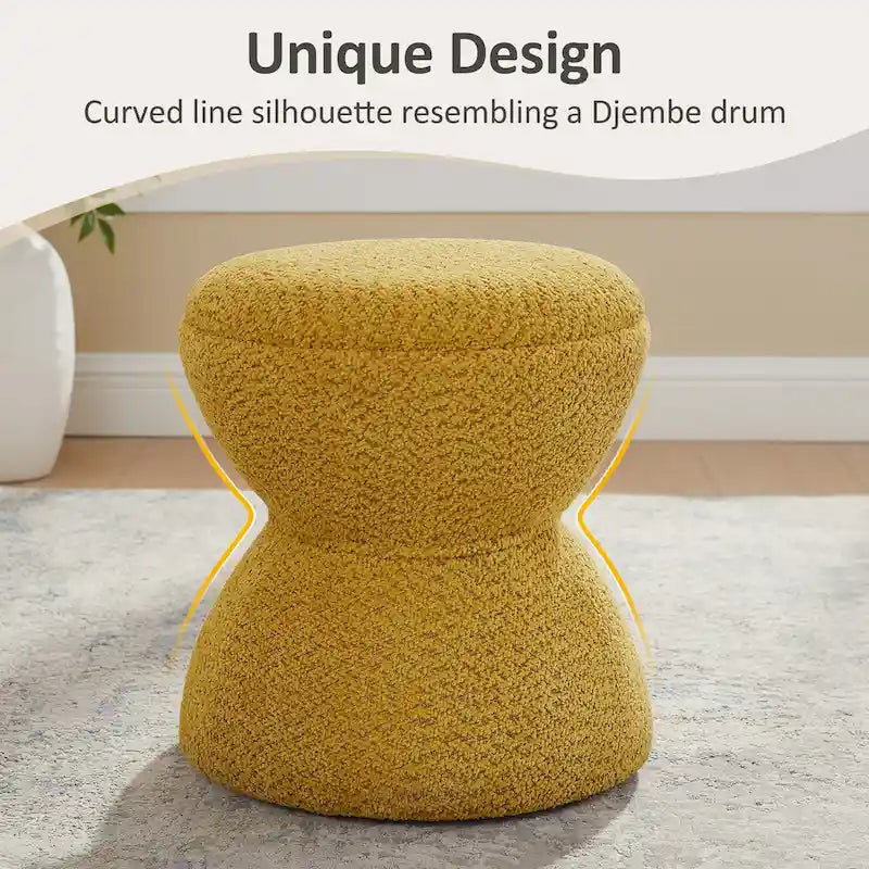 Pouf rond ottoman en tissu bouclette pour salon