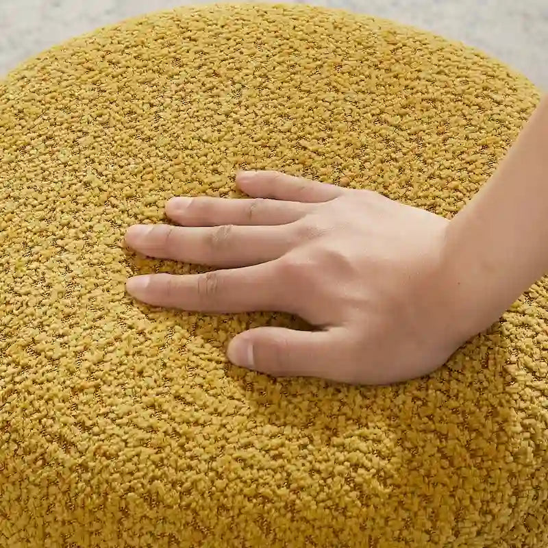 Pouf rond ottoman en tissu bouclette pour salon