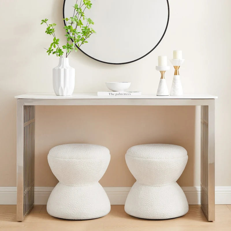 Pouf rond ottoman en tissu bouclette pour salon