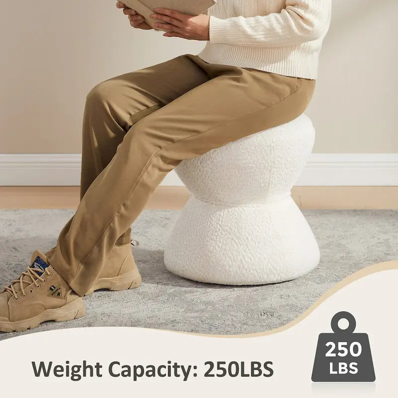 Pouf rond ottoman en tissu bouclette pour salon