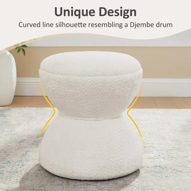 Pouf rond ottoman en tissu bouclette pour salon