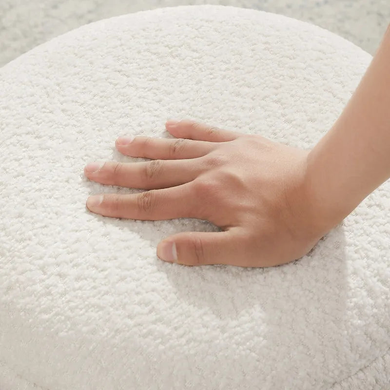 Pouf rond ottoman en tissu bouclette pour salon