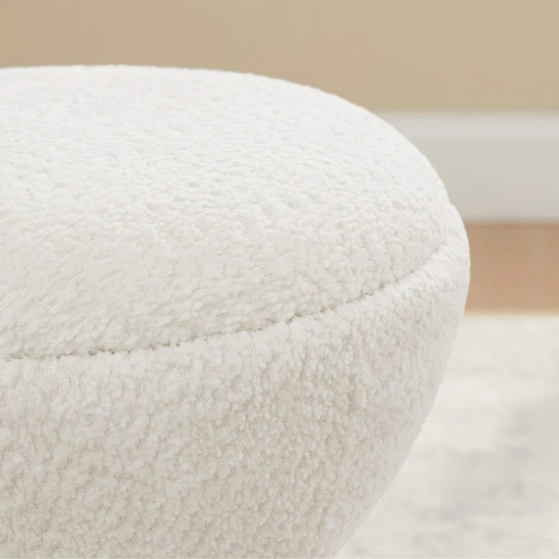 Pouf rond ottoman en tissu bouclette pour salon