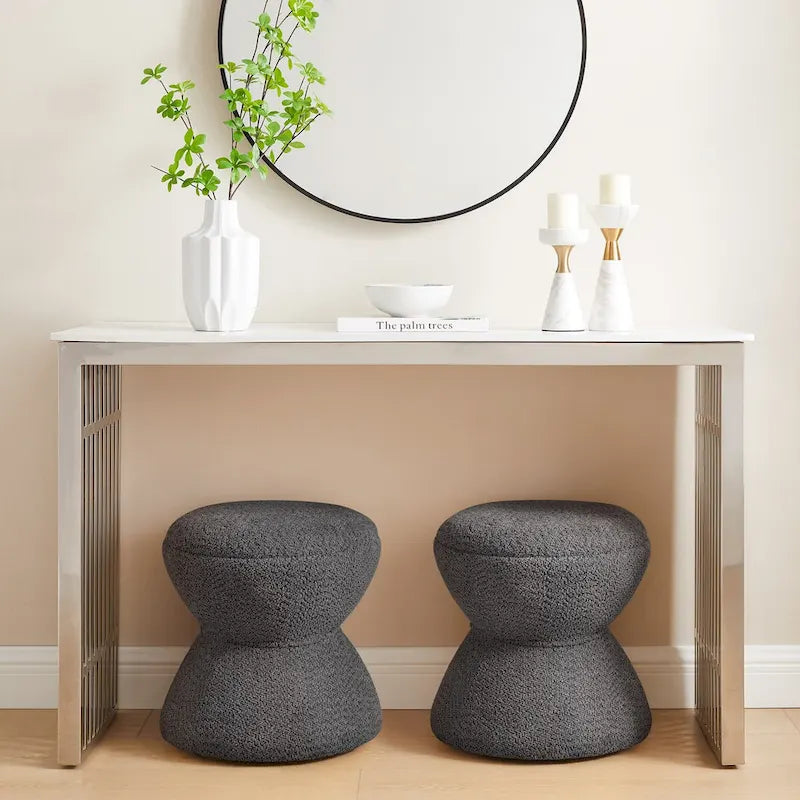 Pouf rond ottoman en tissu bouclette pour salon