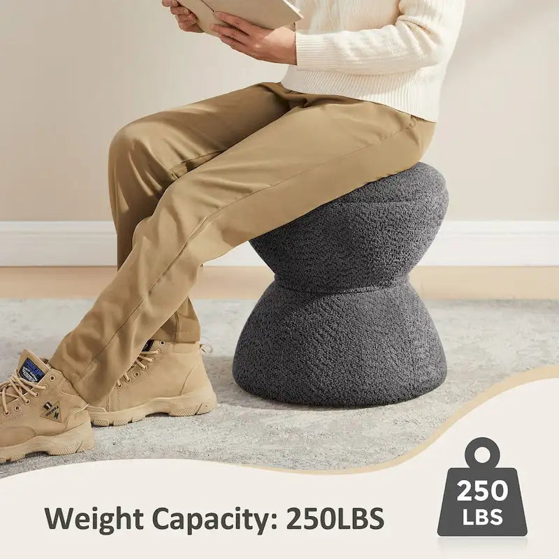 Pouf rond ottoman en tissu bouclette pour salon