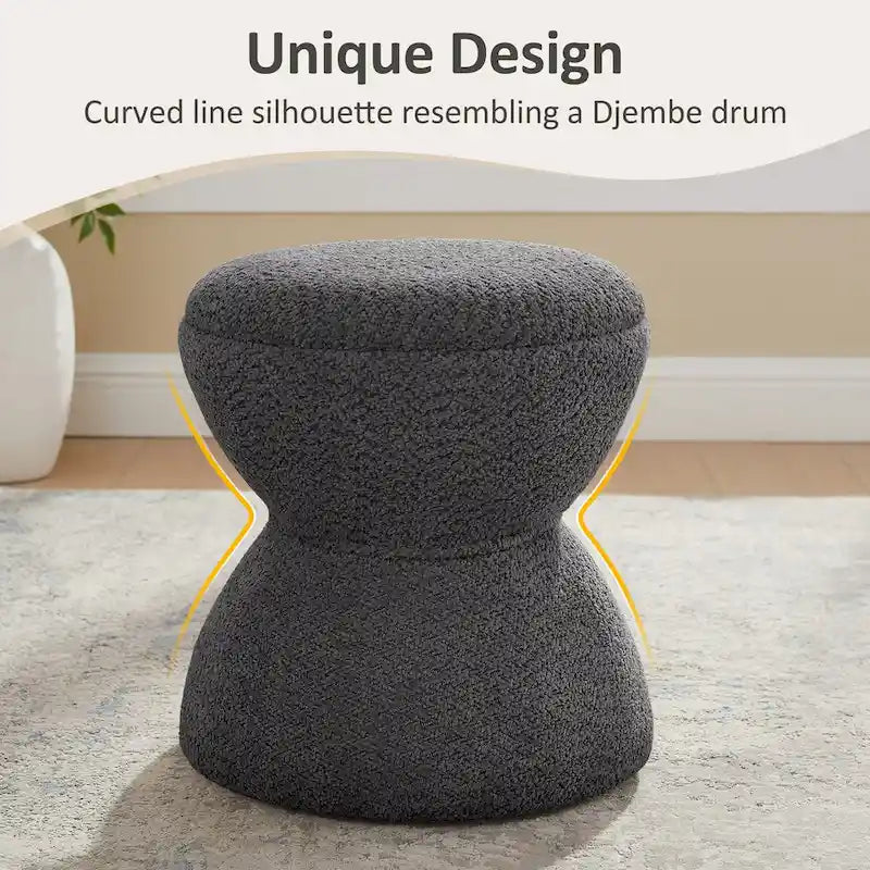 Pouf rond ottoman en tissu bouclette pour salon