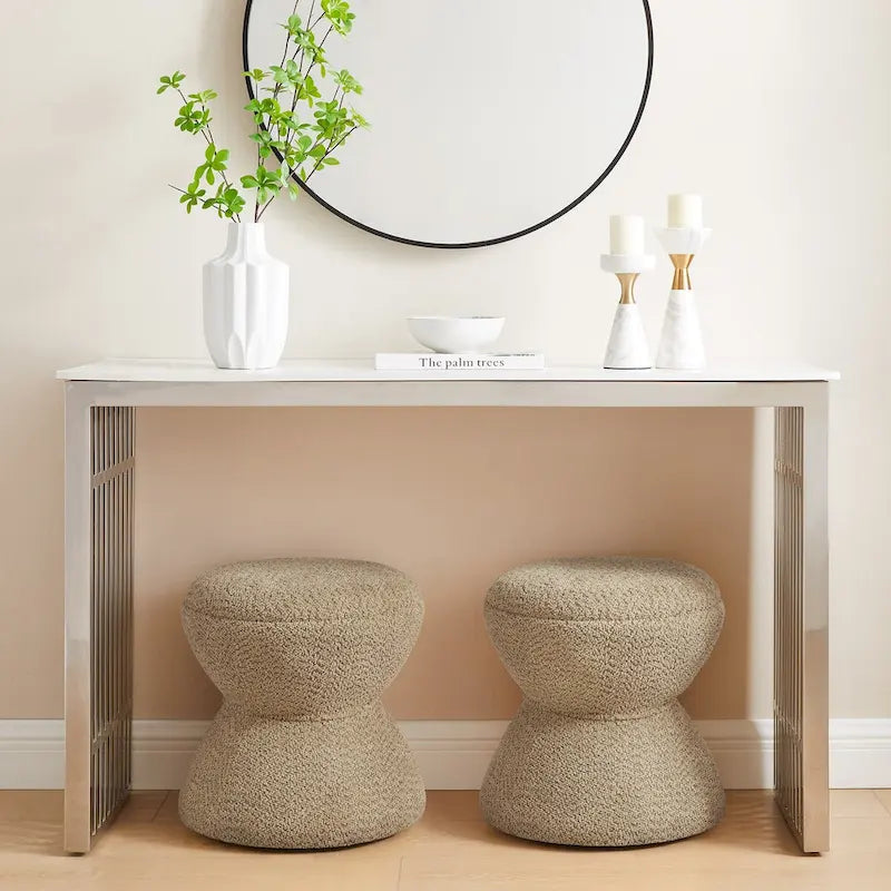 Pouf rond ottoman en tissu bouclette pour salon