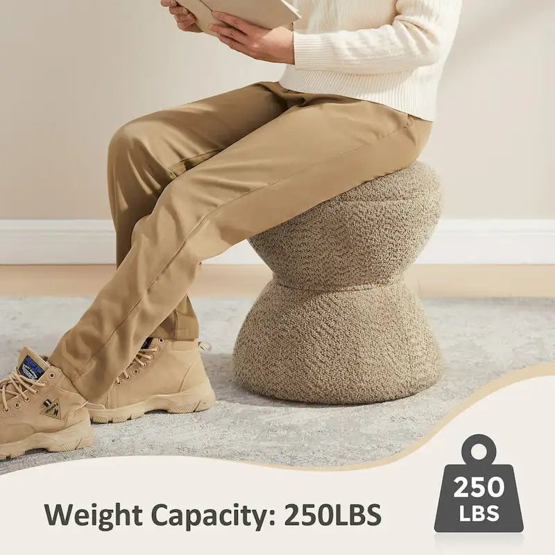 Pouf rond ottoman en tissu bouclette pour salon