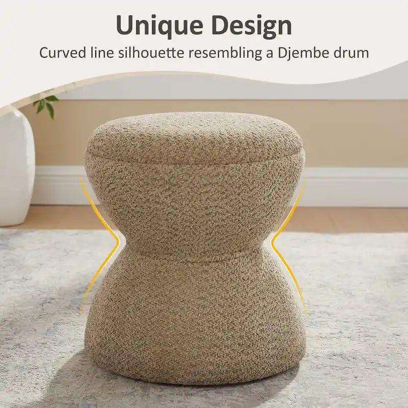 Pouf rond ottoman en tissu bouclette pour salon