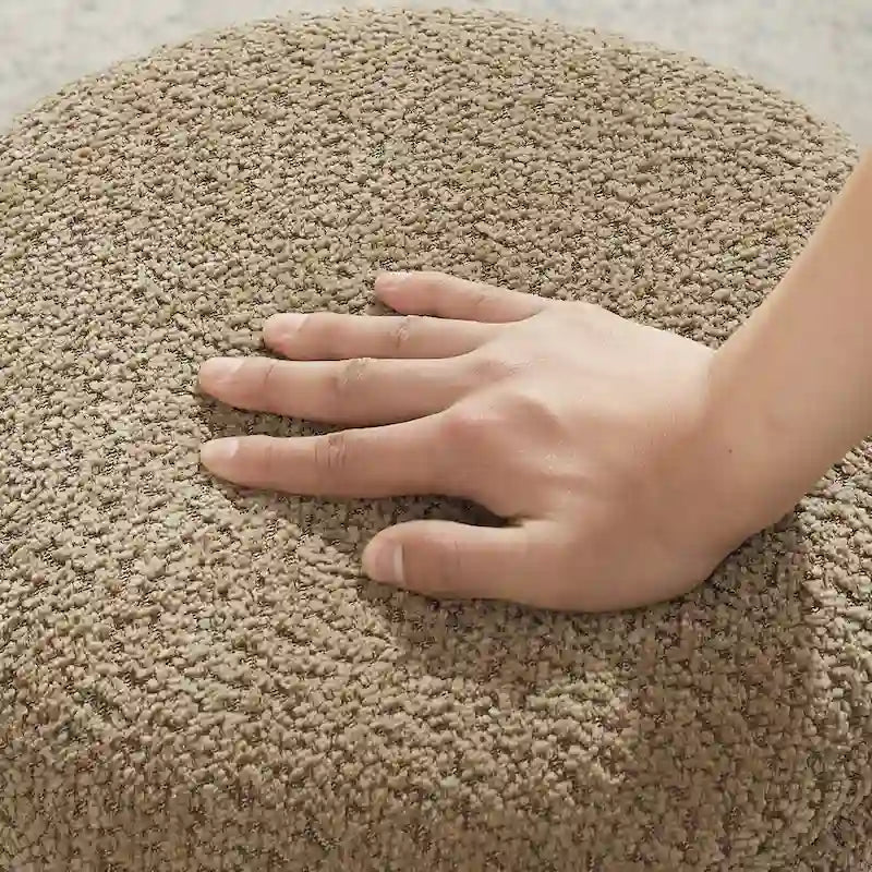 Pouf rond ottoman en tissu bouclette pour salon