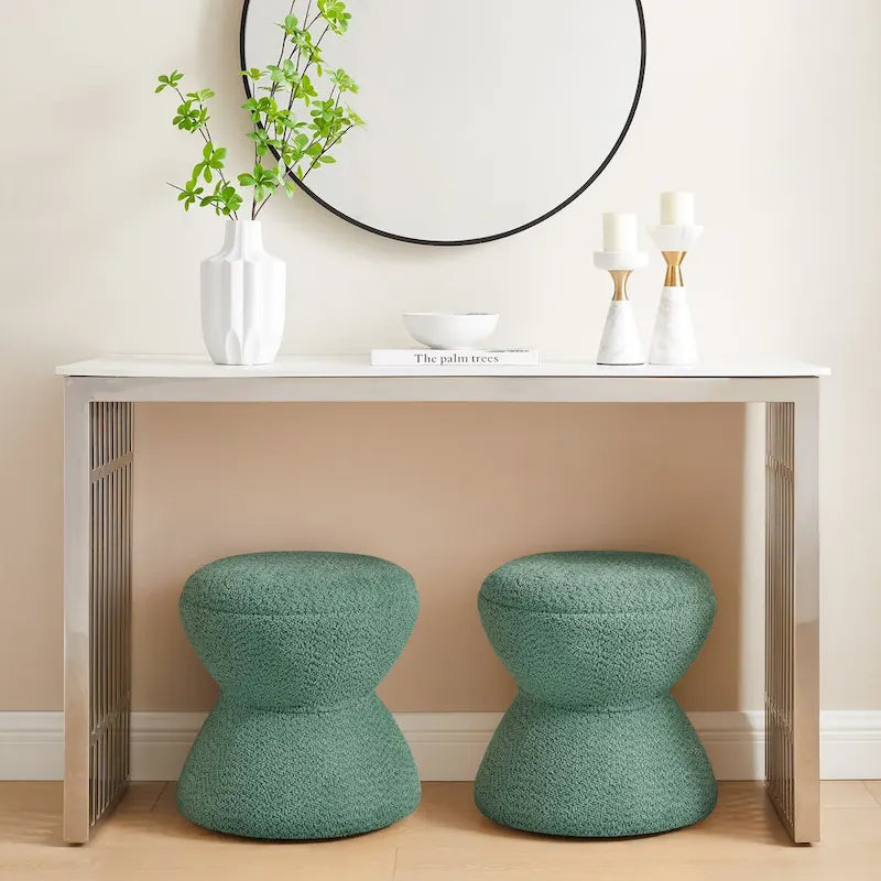 Pouf rond ottoman en tissu bouclette pour salon