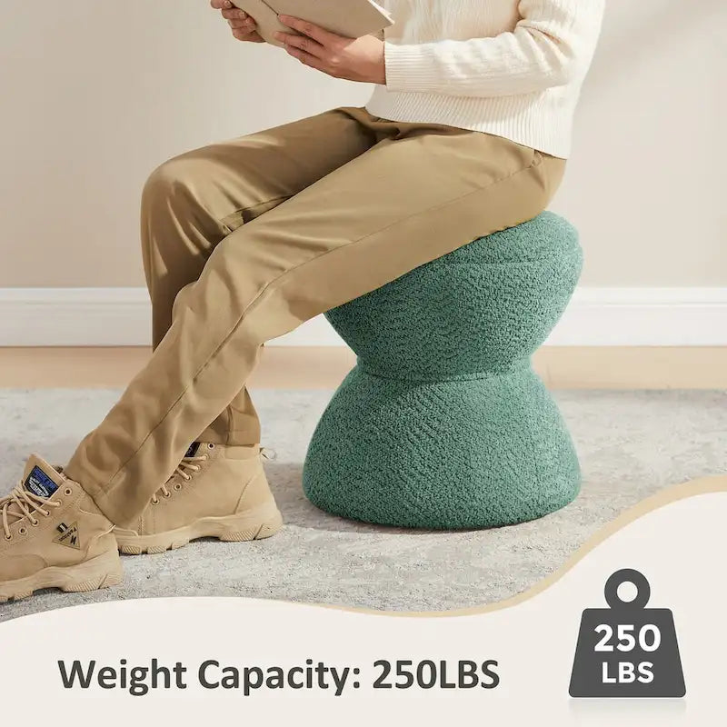 Pouf rond ottoman en tissu bouclette pour salon