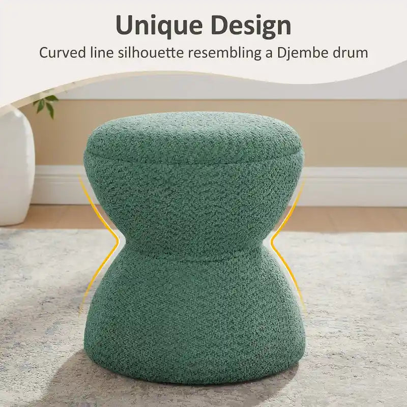 Pouf rond ottoman en tissu bouclette pour salon