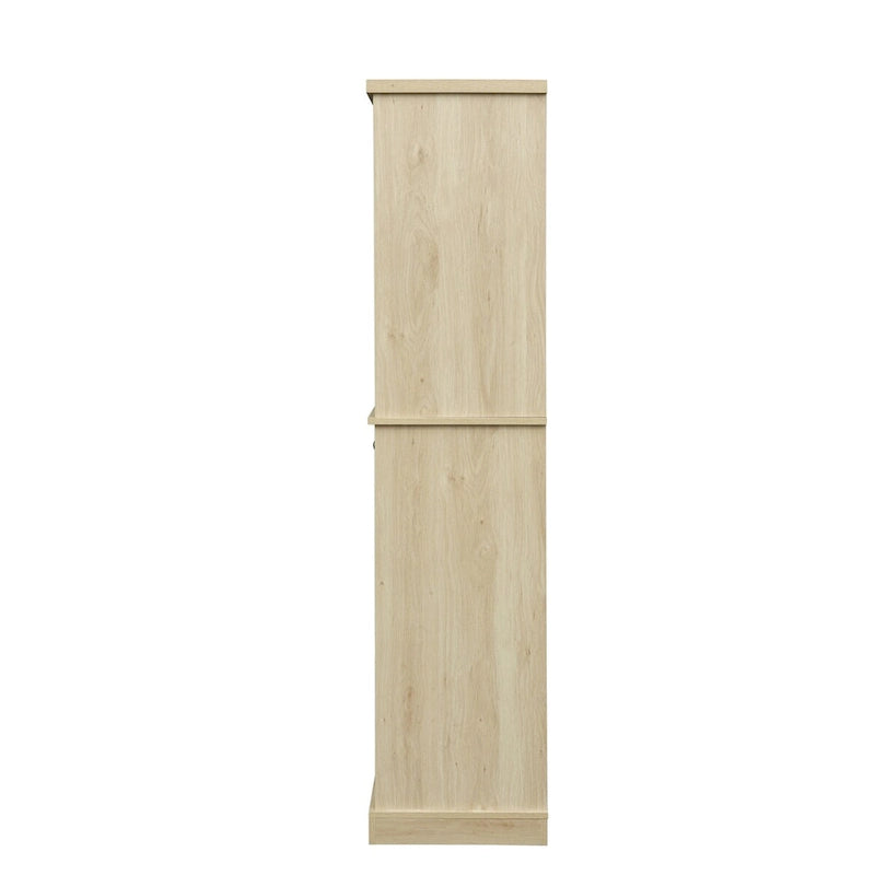 Meuble de rangement haut avec 4 portes en rotin, 1 tiroir et étagères réglables, naturel et noyer