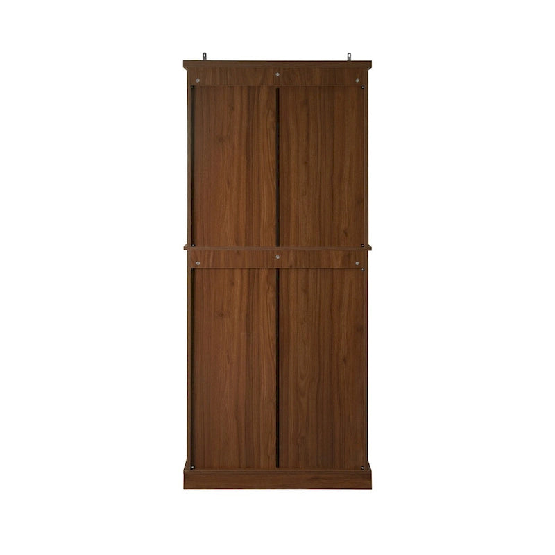 Meuble de rangement haut avec 4 portes en rotin, 1 tiroir et étagères réglables, naturel et noyer