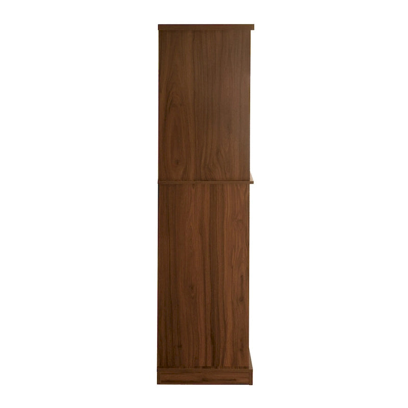 Meuble de rangement haut avec 4 portes en rotin, 1 tiroir et étagères réglables, naturel et noyer