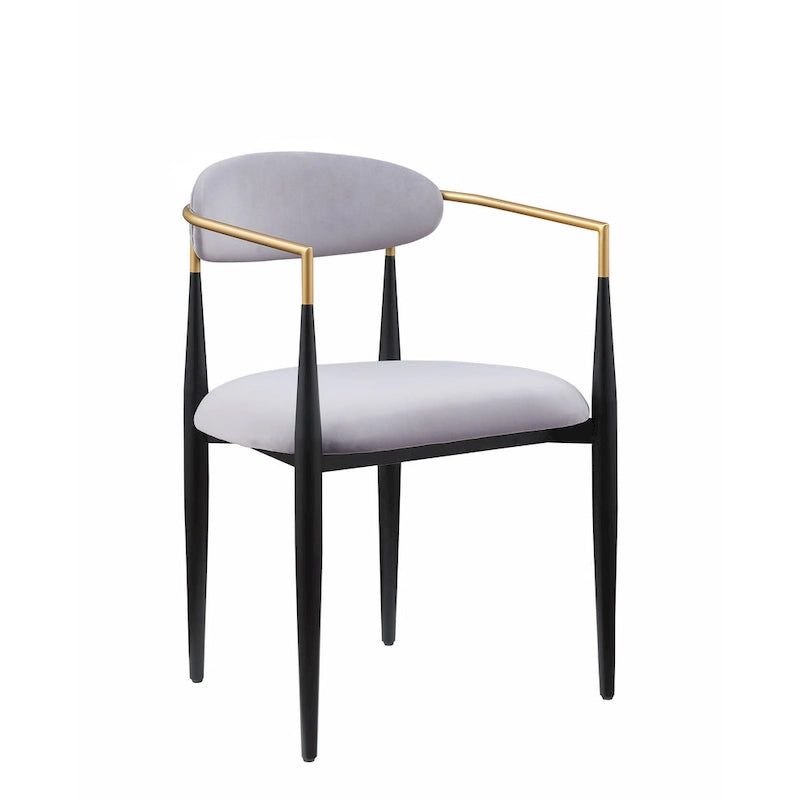 Chaise de salle à manger contemporaine rembourrée avec accoudoirs et structure en métal noir et or