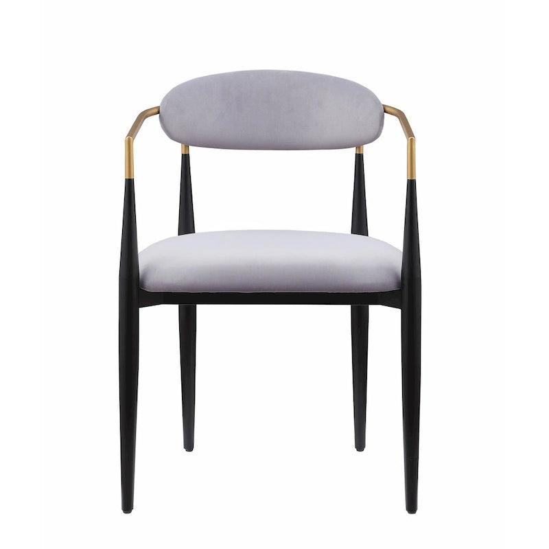 Chaise de salle à manger contemporaine rembourrée avec accoudoirs et structure en métal noir et or