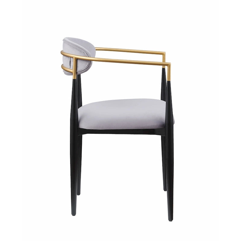 Chaise de salle à manger contemporaine rembourrée avec accoudoirs et structure en métal noir et or