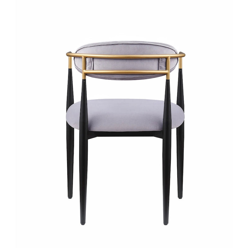Chaise de salle à manger contemporaine rembourrée avec accoudoirs et structure en métal noir et or