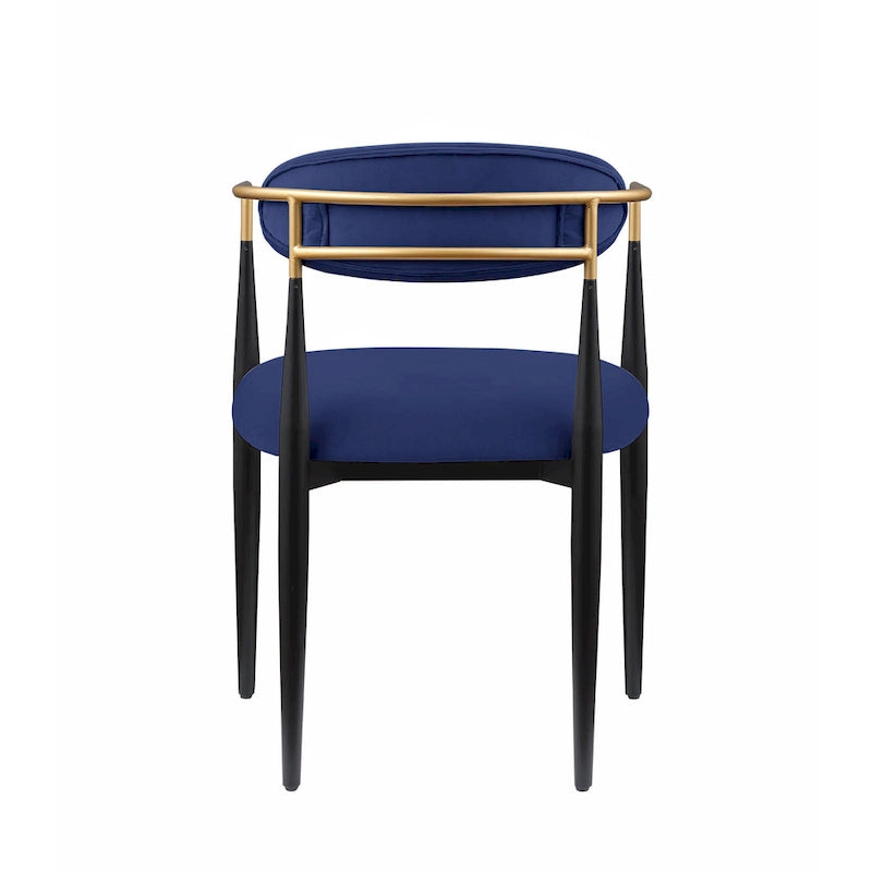 Chaise de salle à manger contemporaine rembourrée avec accoudoirs et structure en métal noir et or