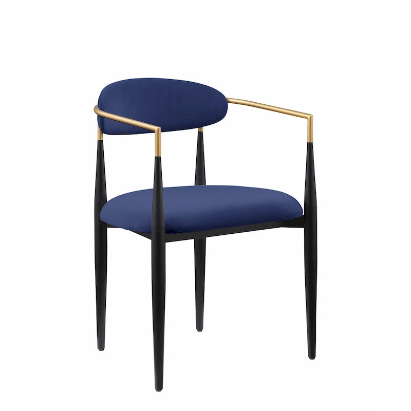 Chaise de salle à manger contemporaine rembourrée avec accoudoirs et structure en métal noir et or