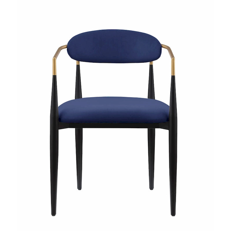 Chaise de salle à manger contemporaine rembourrée avec accoudoirs et structure en métal noir et or
