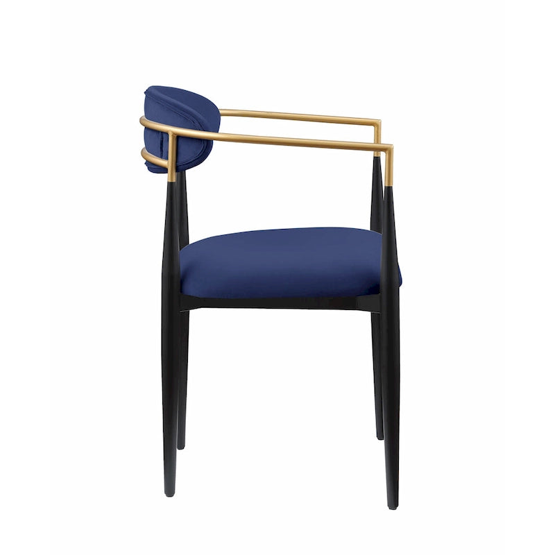 Chaise de salle à manger contemporaine rembourrée avec accoudoirs et structure en métal noir et or