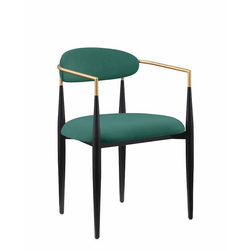 Chaise de salle à manger contemporaine rembourrée avec accoudoirs et structure en métal noir et or