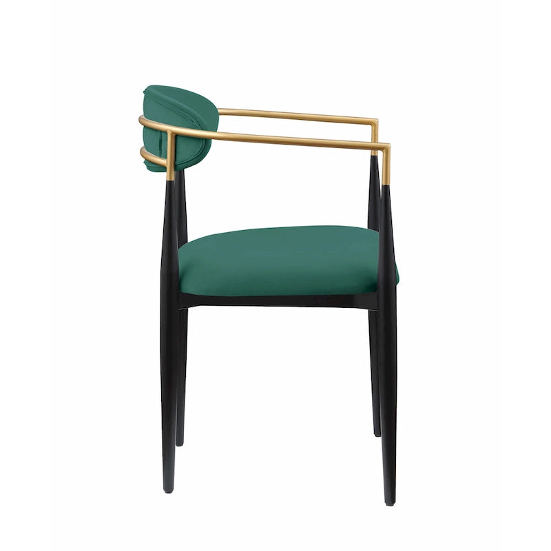 Chaise de salle à manger contemporaine rembourrée avec accoudoirs et structure en métal noir et or