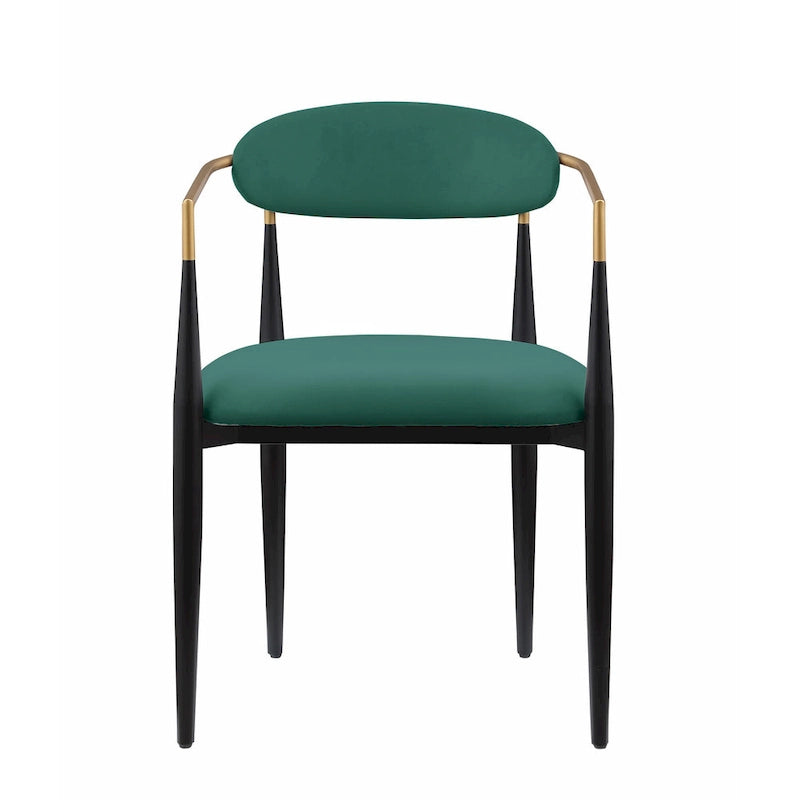Chaise de salle à manger contemporaine rembourrée avec accoudoirs et structure en métal noir et or