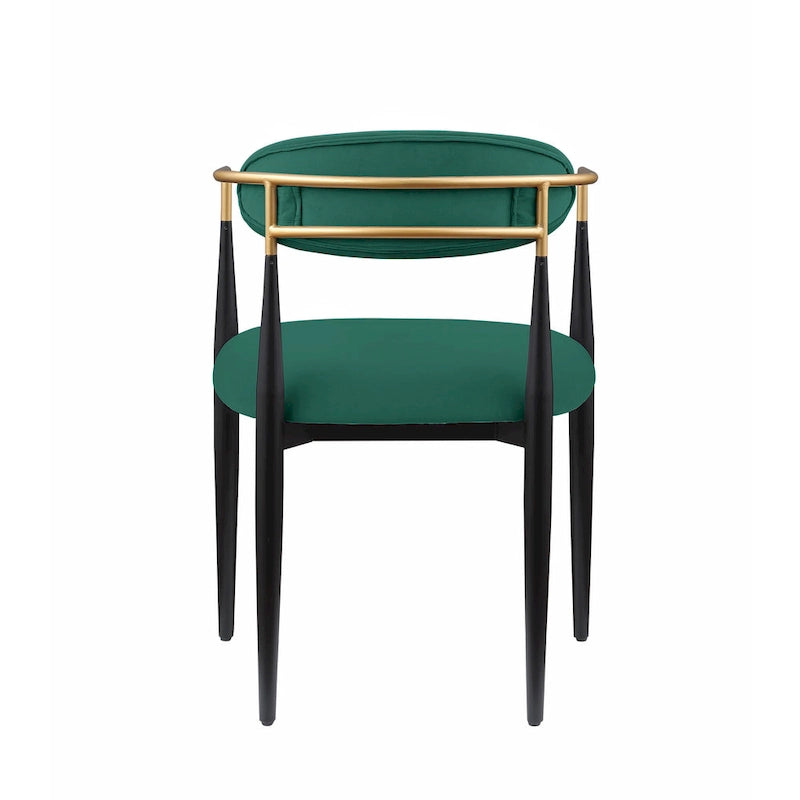 Chaise de salle à manger contemporaine rembourrée avec accoudoirs et structure en métal noir et or