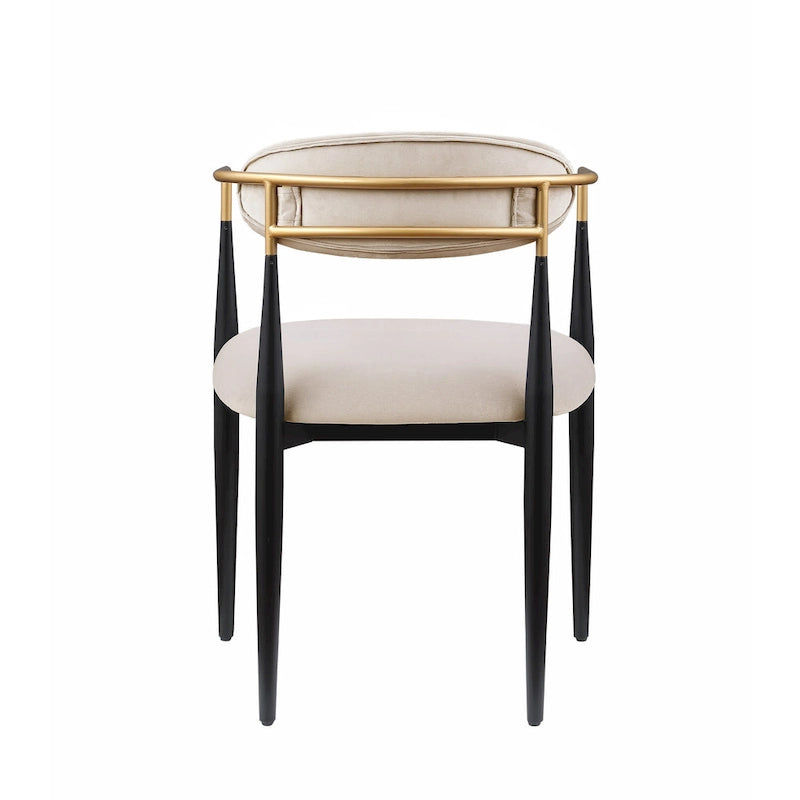 Chaise de salle à manger contemporaine rembourrée avec accoudoirs et structure en métal noir et or